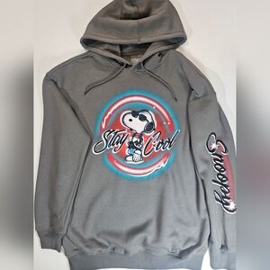 Snoopy Hoodie Mens Medium Grey Multicolor Graphic Hybrid Apparel Peanuts Sweater
